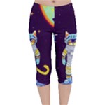 Cat Astronaut Space Retro Universe Velvet Capri Leggings 