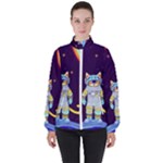 Cat Astronaut Space Retro Universe Women s High Neck Windbreaker
