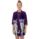 Cat Astronaut Space Retro Universe Half Sleeve Chiffon Kimono