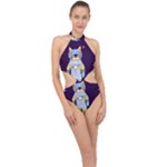 Cat Astronaut Space Retro Universe Halter Side Cut Swimsuit
