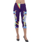 Cat Astronaut Space Retro Universe Lightweight Velour Capri Leggings 