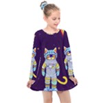 Cat Astronaut Space Retro Universe Kids  Long Sleeve Dress