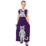 Cat Astronaut Space Retro Universe Kids  Short Sleeve Maxi Dress