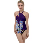 Cat Astronaut Space Retro Universe Go with the Flow One Piece Swimsuit