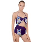 Cat Astronaut Space Retro Universe Scallop Top Cut Out Swimsuit