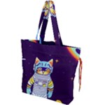 Cat Astronaut Space Retro Universe Drawstring Tote Bag