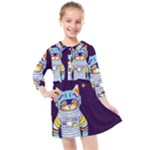Cat Astronaut Space Retro Universe Kids  Quarter Sleeve Shirt Dress