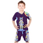 Cat Astronaut Space Retro Universe Kids  T-Shirt and Shorts Set