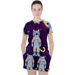 Cat Astronaut Space Retro Universe Women s T-Shirt and Shorts Set