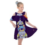 Cat Astronaut Space Retro Universe Kids  Shoulder Cutout Chiffon Dress