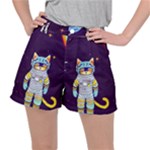 Cat Astronaut Space Retro Universe Women s Ripstop Shorts