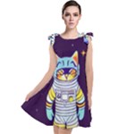 Cat Astronaut Space Retro Universe Tie Up Tunic Dress