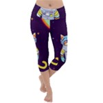 Cat Astronaut Space Retro Universe Lightweight Velour Capri Yoga Leggings