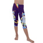 Cat Astronaut Space Retro Universe Kids  Lightweight Velour Capri Leggings 