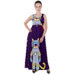 Cat Astronaut Space Retro Universe Empire Waist Velour Maxi Dress