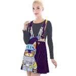 Cat Astronaut Space Retro Universe Plunge Pinafore Velour Dress