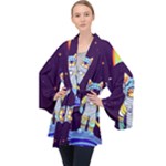 Cat Astronaut Space Retro Universe Long Sleeve Velvet Kimono 