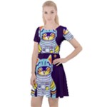 Cat Astronaut Space Retro Universe Cap Sleeve Velour Dress 
