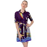 Cat Astronaut Space Retro Universe Belted Shirt Dress