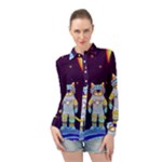 Cat Astronaut Space Retro Universe Long Sleeve Chiffon Shirt