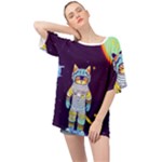 Cat Astronaut Space Retro Universe Oversized Chiffon Top