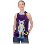 Cat Astronaut Space Retro Universe High Neck Satin Top