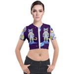 Cat Astronaut Space Retro Universe Short Sleeve Cropped Jacket