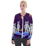 Cat Astronaut Space Retro Universe Velvet Zip Up Jacket