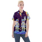 Cat Astronaut Space Retro Universe Women s Short Sleeve Pocket Shirt