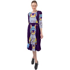 Ruffle End Midi Chiffon Dress 