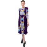 Cat Astronaut Space Retro Universe Ruffle End Midi Chiffon Dress