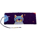 Cat Astronaut Space Retro Universe Roll Up Canvas Pencil Holder (S)