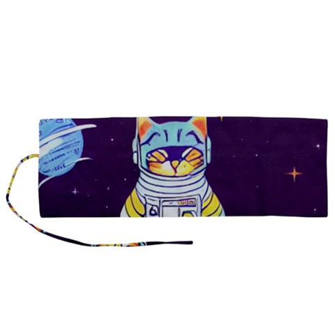 Cat Astronaut Space Retro Universe Roll Up Canvas Pencil Holder (M) from ArtsNow.com