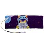 Cat Astronaut Space Retro Universe Roll Up Canvas Pencil Holder (M)