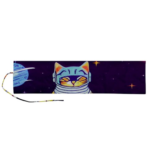 Cat Astronaut Space Retro Universe Roll Up Canvas Pencil Holder (L) from ArtsNow.com