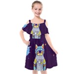 Cat Astronaut Space Retro Universe Kids  Cut Out Shoulders Chiffon Dress