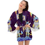 Cat Astronaut Space Retro Universe Long Sleeve Kimono
