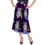 Cat Astronaut Space Retro Universe Midi Mermaid Skirt