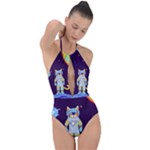 Cat Astronaut Space Retro Universe Plunge Cut Halter Swimsuit