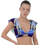 Cat Astronaut Space Retro Universe Plunge Frill Sleeve Bikini Top