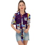 Cat Astronaut Space Retro Universe Tie Front Shirt 