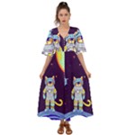Cat Astronaut Space Retro Universe Kimono Sleeve Boho Dress