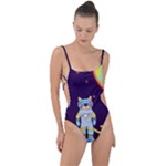 Cat Astronaut Space Retro Universe Tie Strap One Piece Swimsuit
