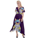 Cat Astronaut Space Retro Universe Cross Front Sharkbite Hem Maxi Dress