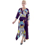 Cat Astronaut Space Retro Universe Quarter Sleeve Wrap Front Maxi Dress