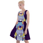 Cat Astronaut Space Retro Universe Knee Length Skater Dress