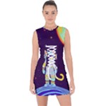 Cat Astronaut Space Retro Universe Lace Up Front Bodycon Dress