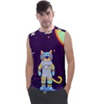 Cat Astronaut Space Retro Universe Men s Regular Tank Top