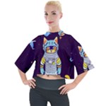Cat Astronaut Space Retro Universe Mock Neck T-Shirt