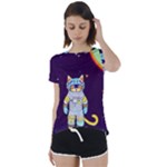 Cat Astronaut Space Retro Universe Short Sleeve Open Back T-Shirt
